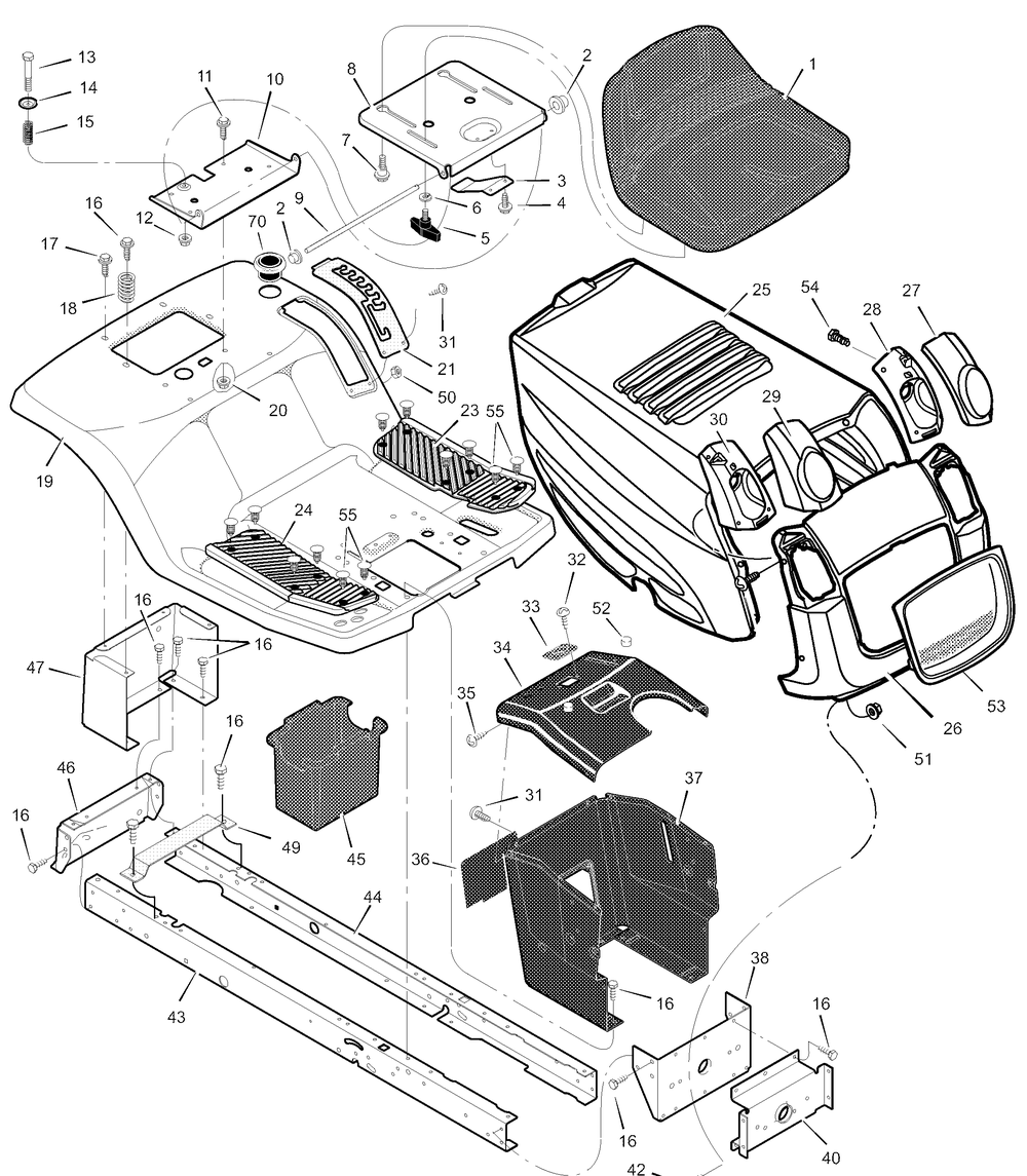 Chassis And Hood Diagram and Parts List for 405601X50A 2003 Briggs and Stratton Lawn Tractor